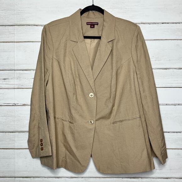 Jessica London Linen Blend Blazer Jacket Tan Plus Size 20 Petite - Picture 1 of 10